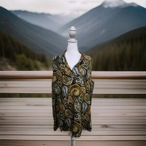 Lafayette 148 New York Silk Paisley Sleeveless Tunic Top XXL Brown Green Boho